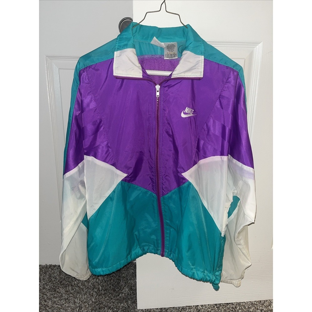 Vintage 80s 90s Nike Gray Tag Swoosh Color Block Windbreaker Jacket M 10-12